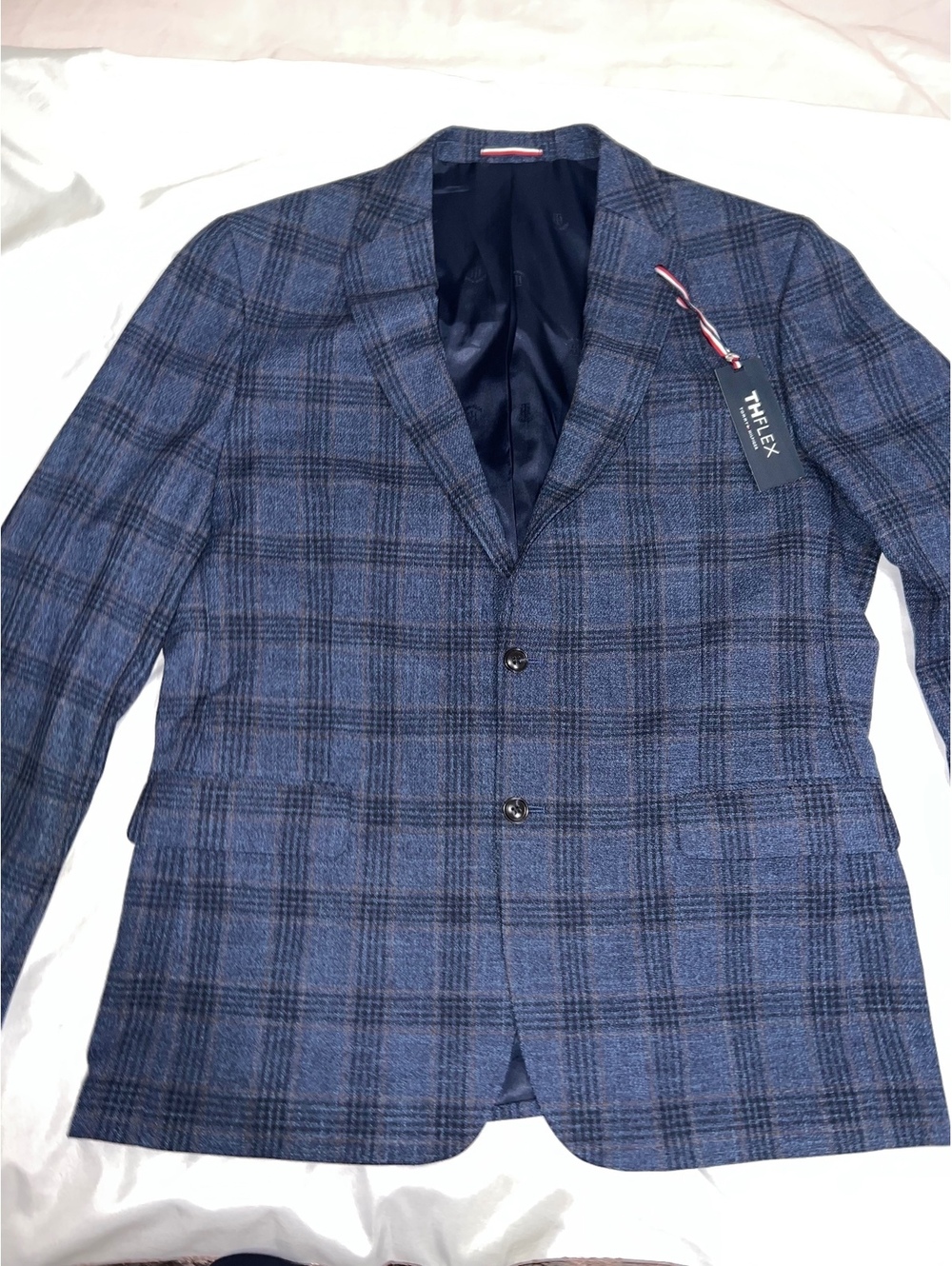 Tommy Hilfiger Men's Blue Gray Plaid Blazer 46 Long